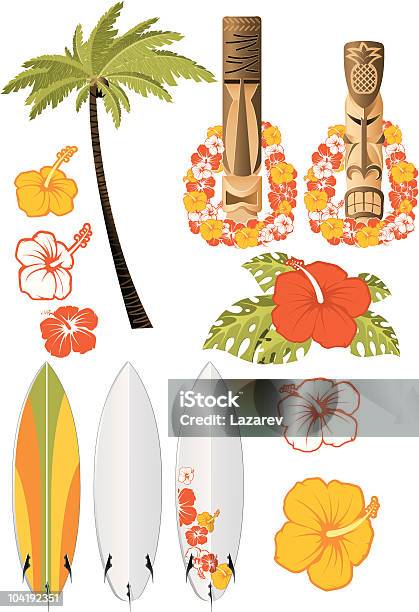 Hawaiian Rest Attributes Stock Illustration - Download Image Now - Hawaiian Culture, Hawaiian Ethnicity, Surfboard