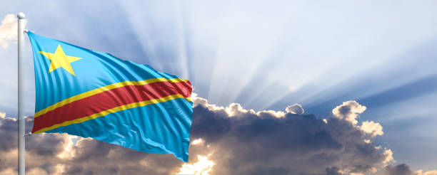istock Congo flag on blue sky. 3d illustration 1041923830