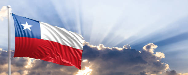 istock Chile flag on blue sky. 3d illustration 1041923842