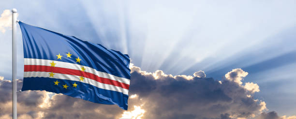istock Cape Verde flag on blue sky. 3d illustration 1041923864