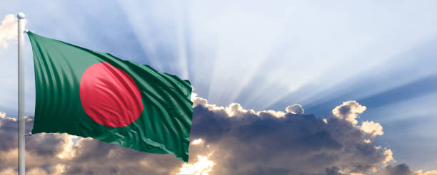 istock Bangladesh flag on blue sky. 3d illustration 1041923898