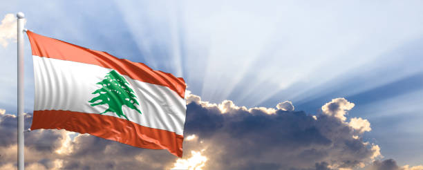 istock Lebanon flag on blue sky. 3d illustration 1041923950