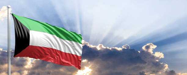 istock Kuwait flag on blue sky. 3d illustration 1041923964