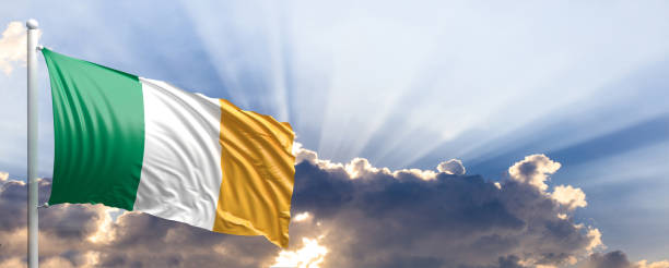 istock Ireland flag on blue sky. 3d illustration 1041923996