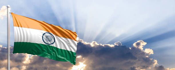 istock India flag on blue sky. 3d illustration 1041924018
