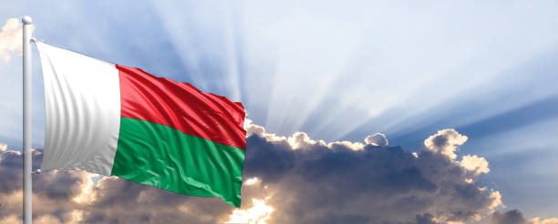 istock Madagascar flag on blue sky. 3d illustration 1041924084