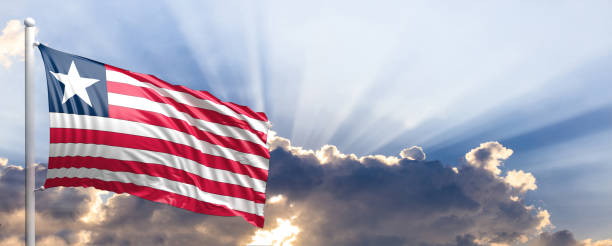 istock Liberia flag on blue sky. 3d illustration 1041924108