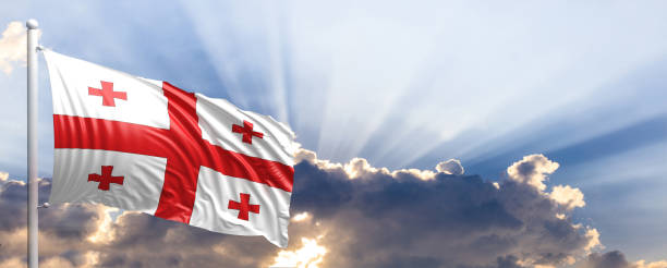 istock Georgia flag on blue sky. 3d illustration 1041924118