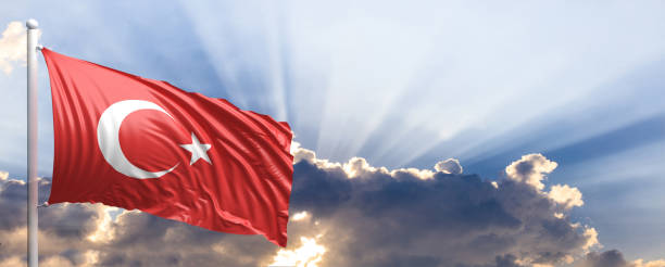 istock Turkey flag on blue sky. 3d illustration 1041924170