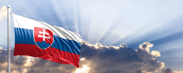 istock Slovakia flag on blue sky. 3d illustration 1041924216