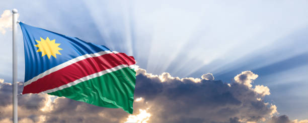 istock Namibia flag on blue sky. 3d illustration 1041924300