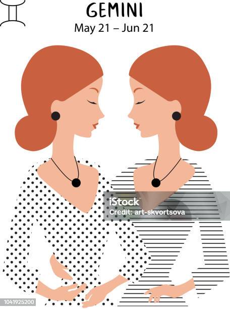 Gemini Of Zodiac Horoscope Concept Vector Art Illustration Beautiful Girl Silhouette Astrological Sign As A Beautiful Women Future Telling Horoscope Alchemy Spirituality Occultism Fashion Stock Illustration - Download Image Now