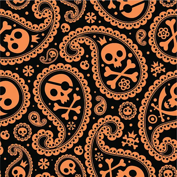 Vector illustration of seamless with a paisley and skulls