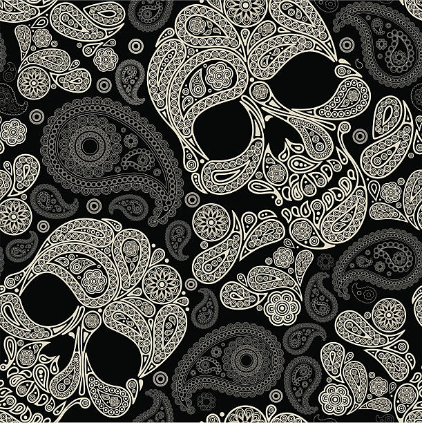 ilustrações, clipart, desenhos animados e ícones de padrão com crânio e paisley - seamless paisley floral pattern pattern