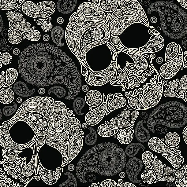 Vector illustration of pattern with skull and paisley