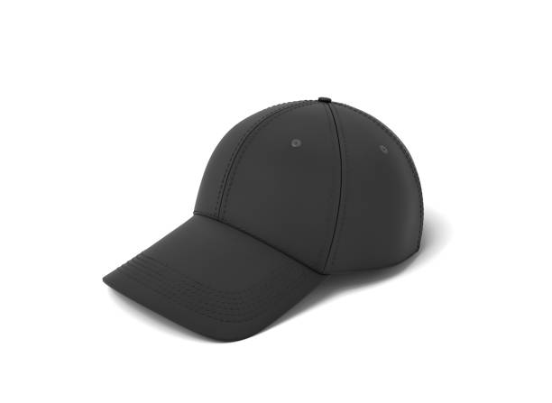 istock 3d rendering of a single black baseball cap with black stitching lying on a white background. 1041930234