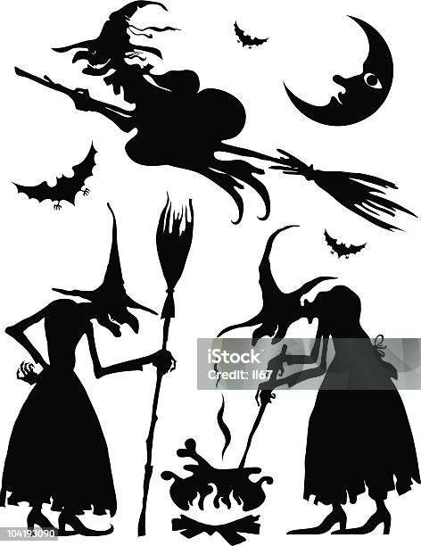 Ensemble Des Sorcières Vecteurs libres de droits et plus d'images vectorielles de Sorcière - Sorcière, Silhouette - Contre-jour, Adulte