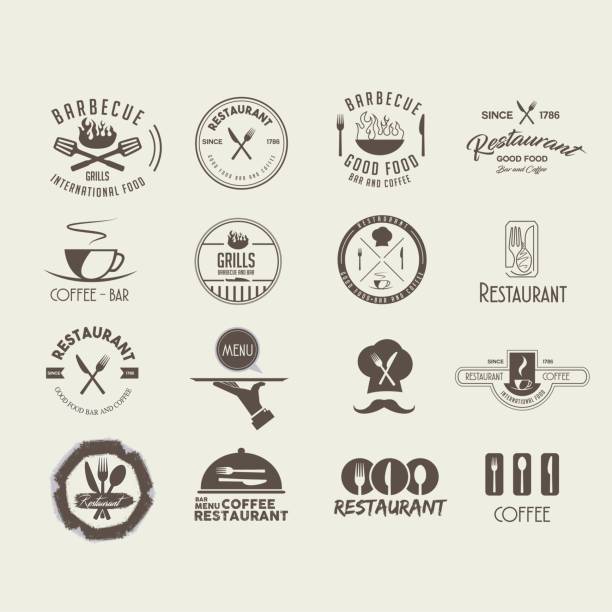 Collection Logos Restaurant Set collection restaurant logo chef borders stock illustrations