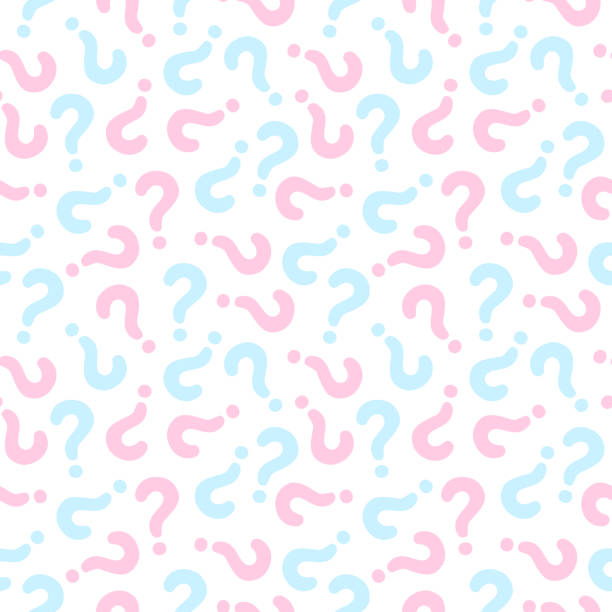 Gender reveal party background. Gender reveal party background. Ornate vector seamless pattern with question mark pink and blue color puzzle patterns stock illustrations