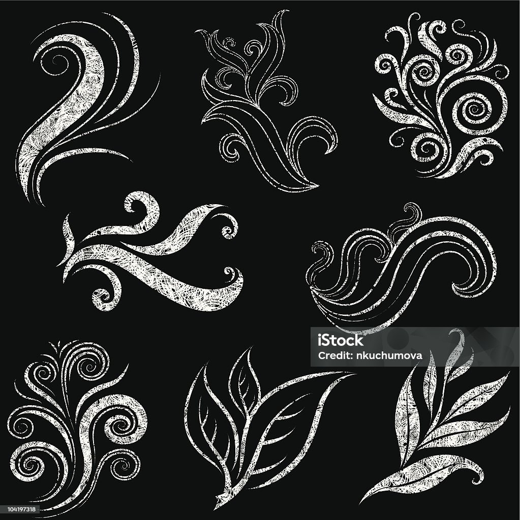 Vector set of grunge leafs y elementos de diseño floral - arte vectorial de Botánica libre de derechos