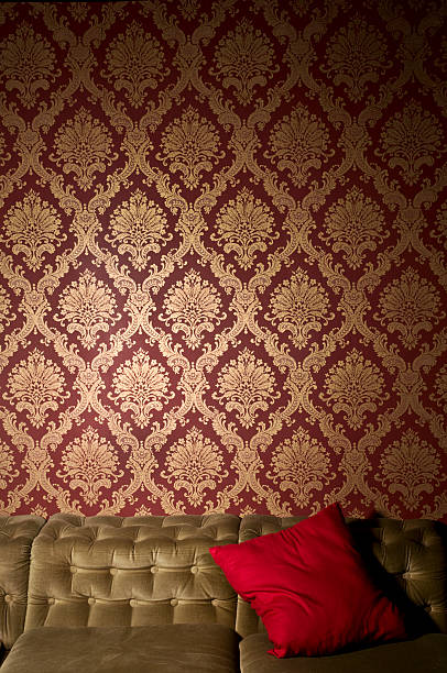 istock red details wall paper and couch 104197535