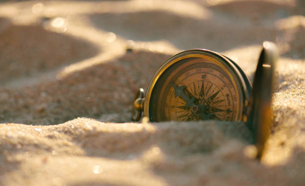 istock Old vintage compass on the sand beach. . 1041975782