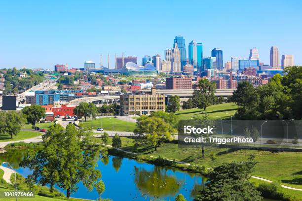 Kansas City Skyline Lake View Stock Photo - Download Image Now - Kansas, Kansas City - Missouri, Kansas City - Kansas