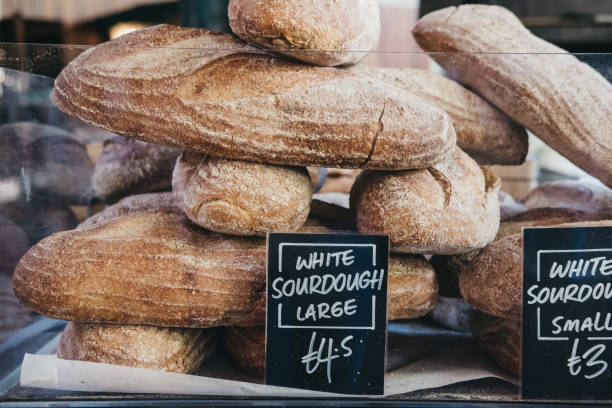 istock Fresh white sourdough bread on sale. 1041976614