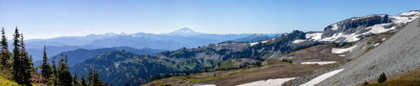 istock Panoramic view of Mt. Rainier while hiking Summerland to Panhandle Gap 1041981216