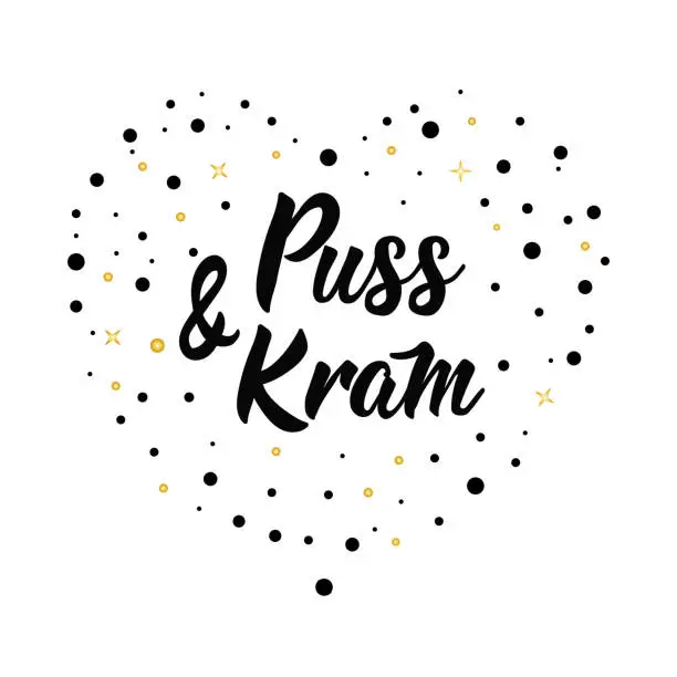 Vector illustration of Swedish text: Hugs and Kisses. Lettering. calligraphy vector illustration. Puss och kram