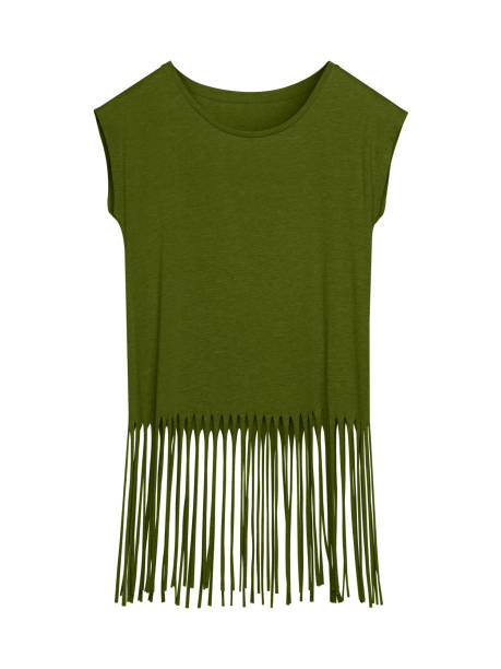 istock Khaki blank boho style summer t-shirt with long fringes isolated on white 1041991880