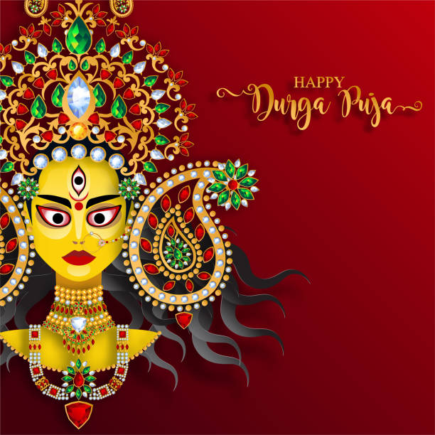 Happy Navratri Festival Card With Gold And Crystals On Paper Color  Background Stock Illustration - Download Image Now - iStock