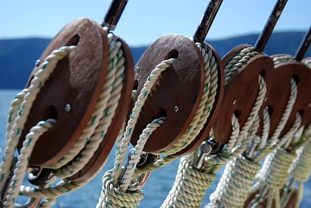 Close-up of ship rigging wires stock photo