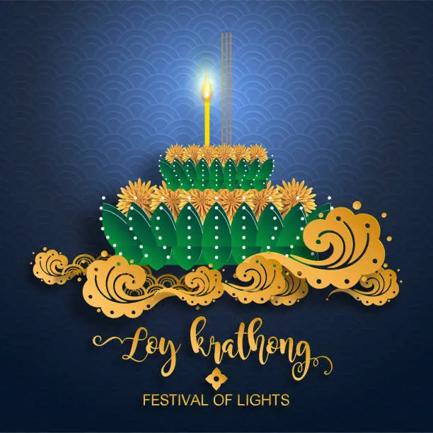 Vector illustration of Thailand travel concept. Loy Krathong Festival in flat style.