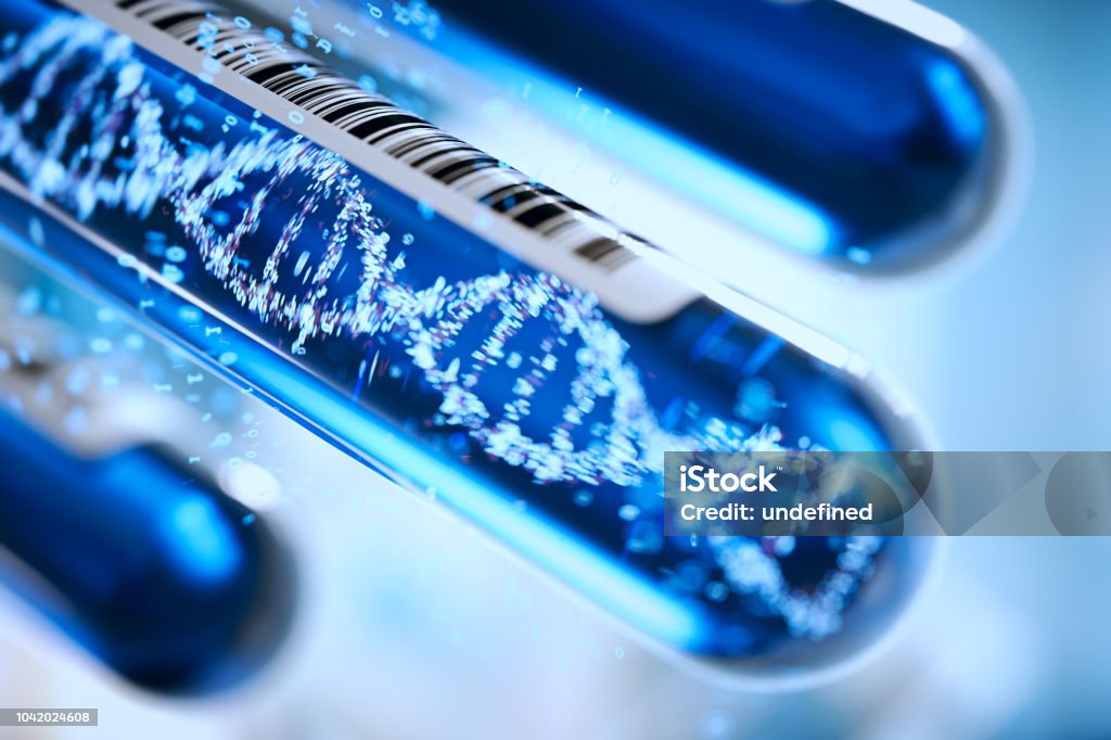 Molecule of DNA forming inside the test tube equipment.3d rendering,conceptual image. DNA, Hospital, Laboratory, Speedometer, DNA Stock Photo