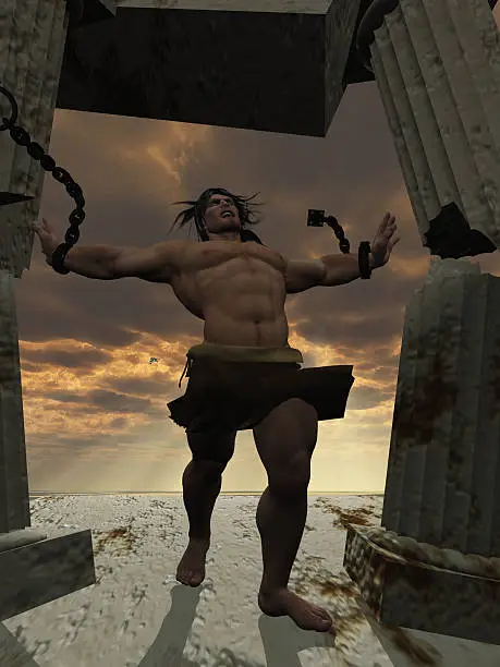 Samson tearing down the temple as a symbol of triumph over adversity , sacrifice etc