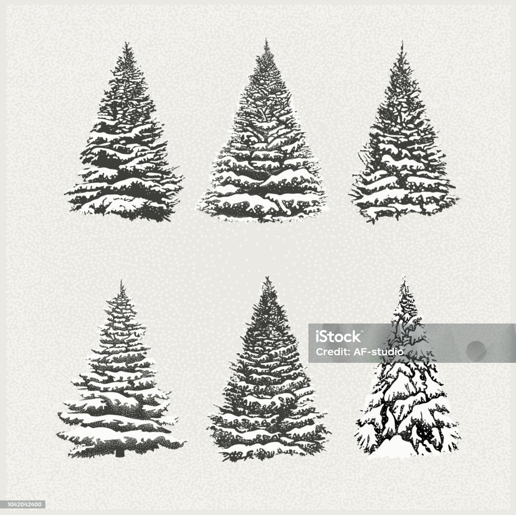 Set of Christmas Trees Layered illustration of christmas snowed trees (spruces, pines and firs). Global colors. Easy to use. Snow stock vector