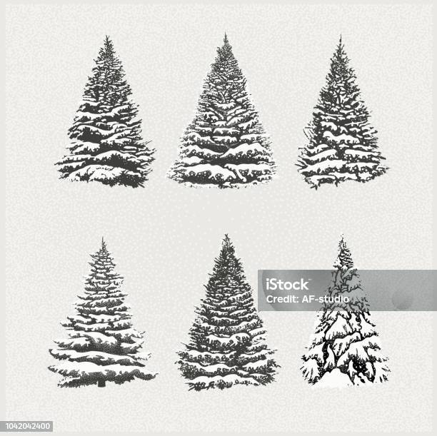 Set Of Christmas Trees Stock Illustration - Download Image Now - Snow, Christmas Tree, Tree