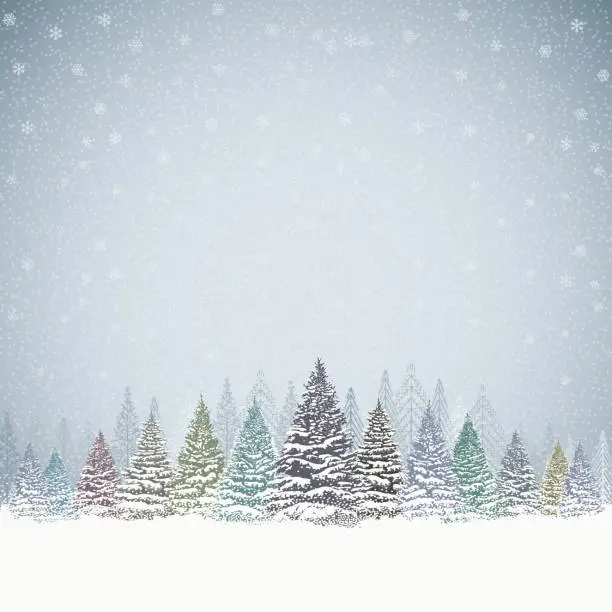 Vector illustration of Christmas Background with Trees and Mountains