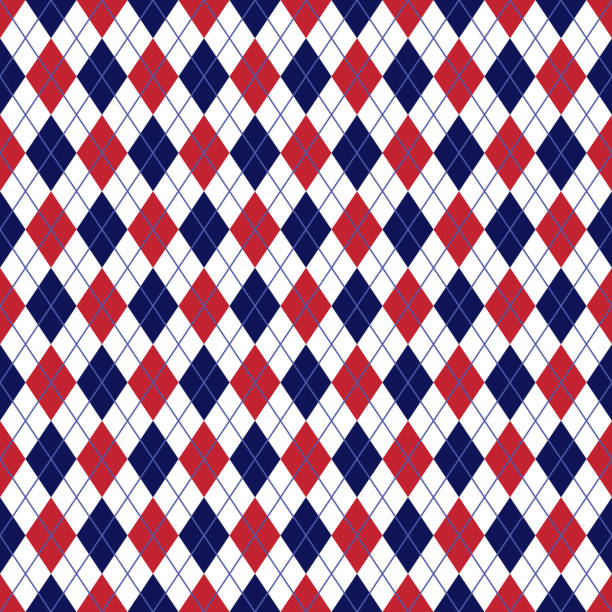 ilustrações, clipart, desenhos animados e ícones de sem costura padrão argyle vermelho e da marinha - patriotism pattern retro revival backgrounds