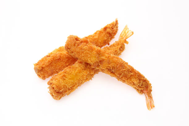 fried prawns in a white background stock photo
