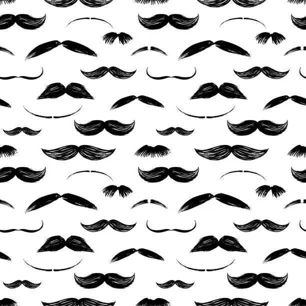 Vector illustration of Seamless pattern with hand drawn mustaches.