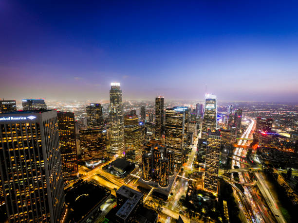 istock Aerial Downtown Los Angeles Skyline at Night 1042067702
