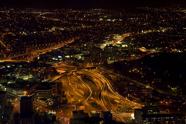 Urban traffic with light trails at night