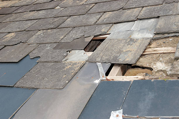 damaged roof stock photo