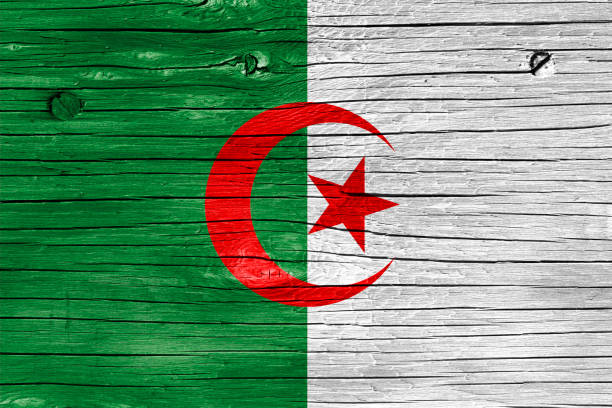 Algerian flag on wood texture.