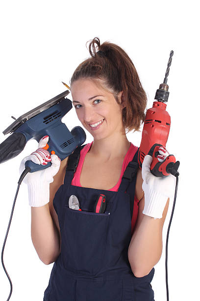 istock Beauty woman with auger and sander 104212278