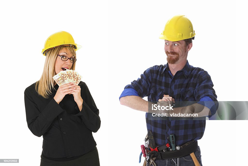 Operaio edile e donna d'affari con i guadagni - Foto stock royalty-free di Adulto