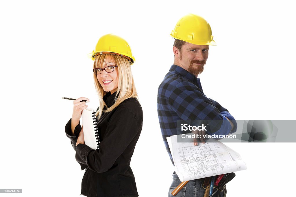 Architetto e costruzione dei lavoratori - Foto stock royalty-free di Abbigliamento