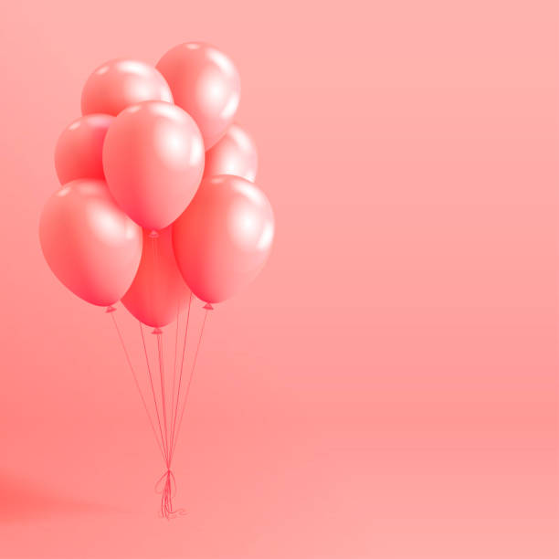 istock Set of realistic pearl glossy helium balloons floating on pink background. Vector 3D balloons for birthday, party, wedding or promotion banners or posters. Vivid illustration in pastel colors. 1042133776